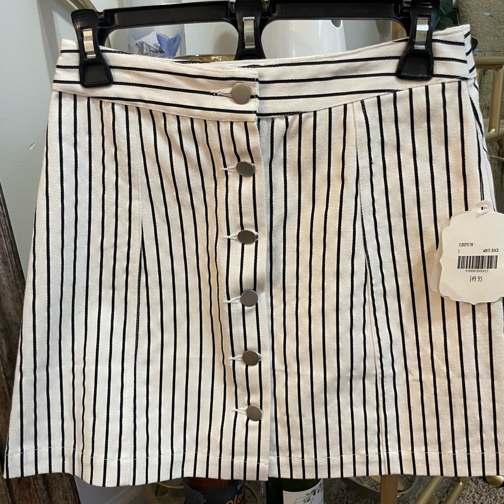 Altrd State Buttom Up Black and White Striped Skirt